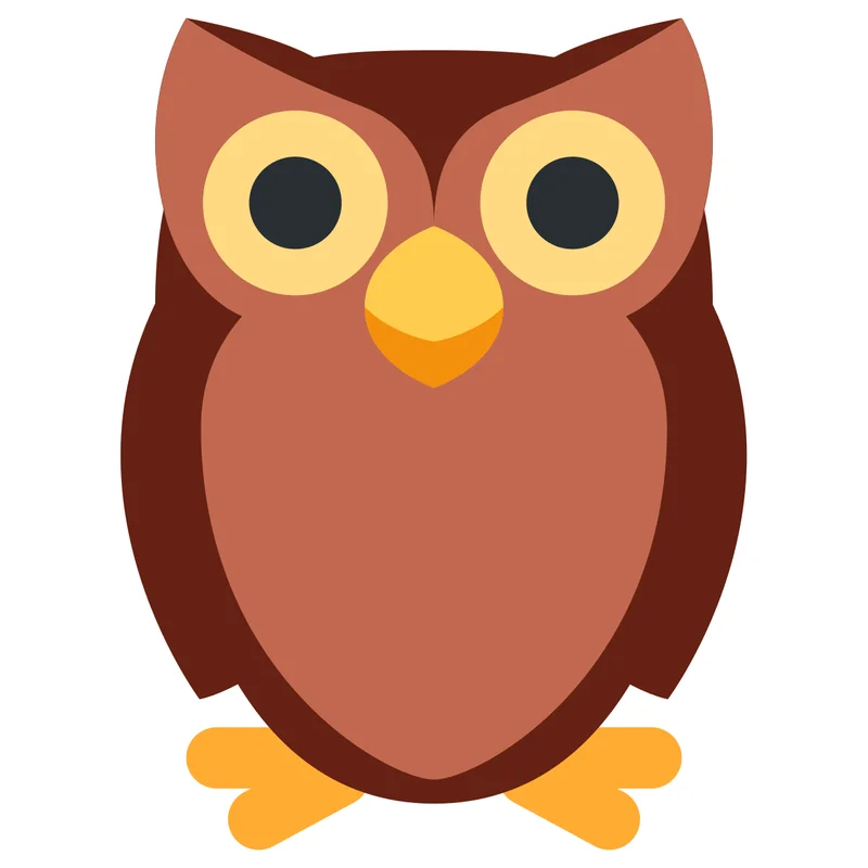 Emoji burung hantu kartun cokelat bermata bulat kuning dari Twemoji