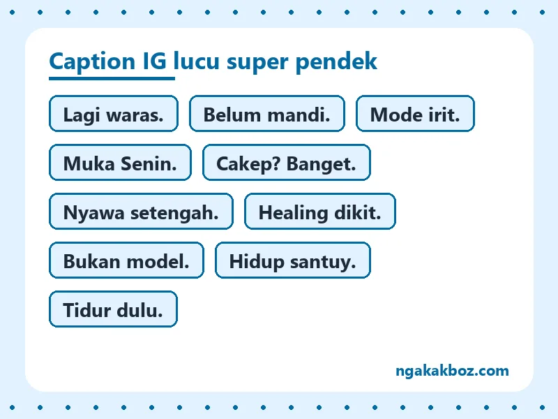 Kartu teks berisi deretan caption IG lucu dua sampai tiga kata