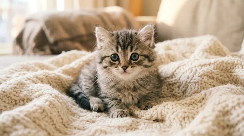 Foto kucing imut kecil kitten dengan mata besar menggemaskan