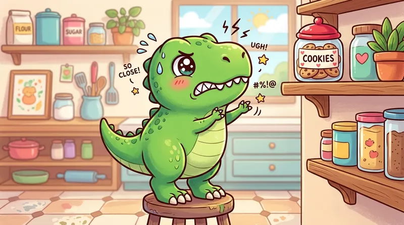 Gambar T-Rex lucu kartun dengan tangan kecil dan ekspresi menggemaskan