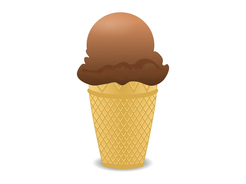 Gambar es krim kartun rasa cokelat di atas cone wafel