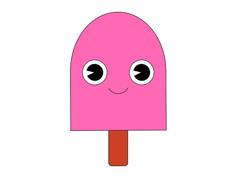 Gambar es krim kartun stik merah muda berwajah tersenyum