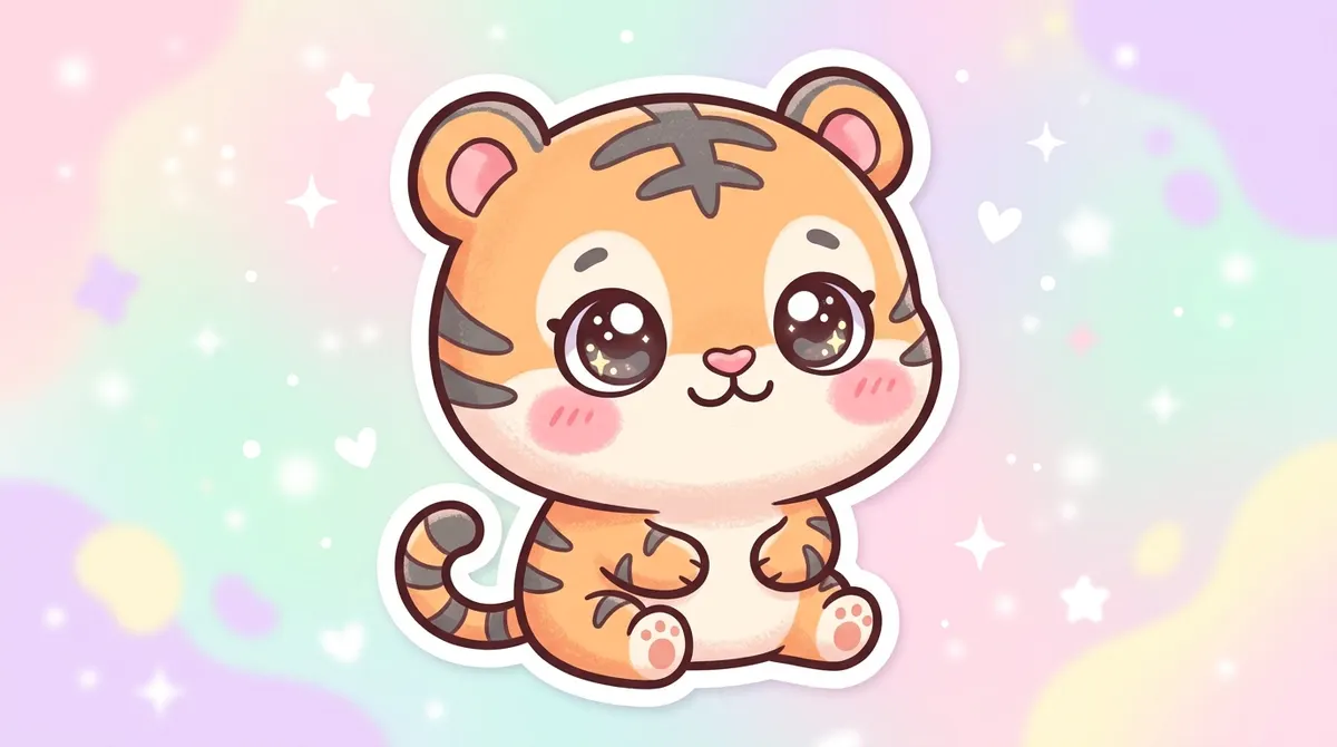 Gambar harimau kartun chibi gemas dengan kepala besar dan mata bulat