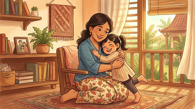 Gambar ibu dan anak kartun yang penuh kasih sayang dan kehangatan
