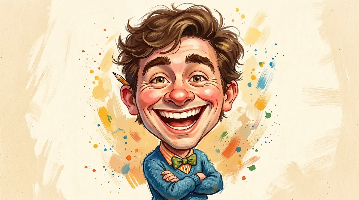 Gambar karikatur mudah wajah orang dengan fitur yang dilebih-lebihkan secara lucu