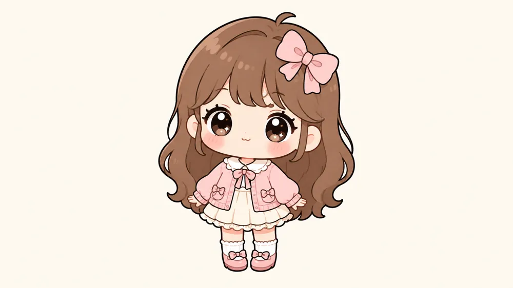 Karakter chibi berkepala besar dengan mata besar mengilap dan pipi merona