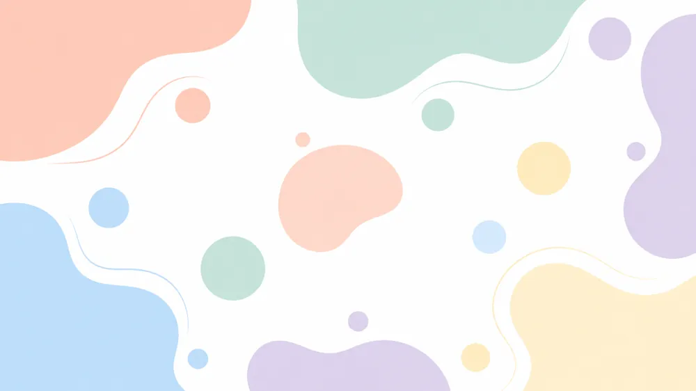 Susunan warna pastel persik, mint, lavender, dan krem dalam bentuk bulatan lembut
