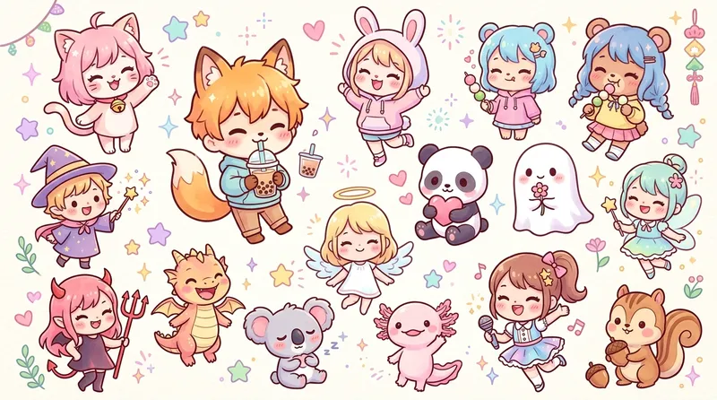 Gambar kartun chibi lucu dan imut dengan ekspresi menggemaskan