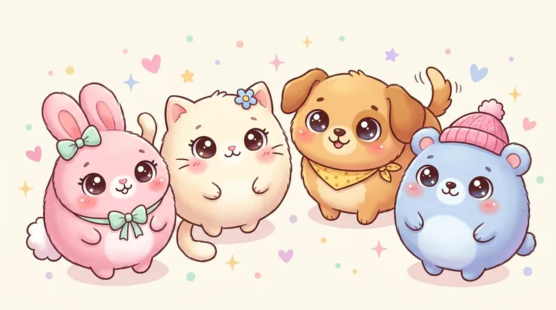 Gambar kartun hewan imut koleksi: kucing, kelinci, panda, dan beruang
