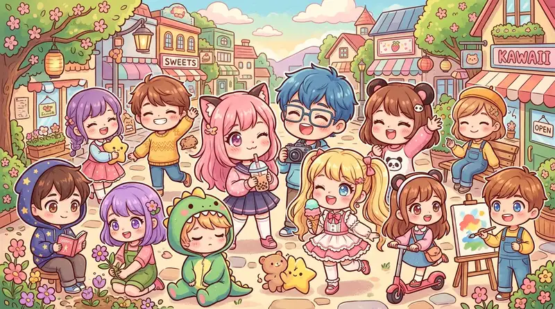 Gambar kartun orang gaya chibi dengan proporsi kepala besar menggemaskan