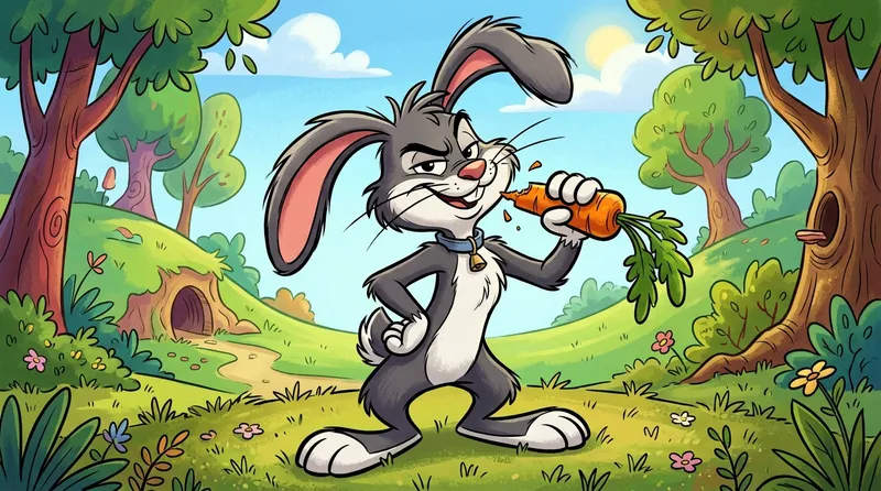 Gambar kelinci kartun Bugs Bunny legendaris dengan wortel khasnya
