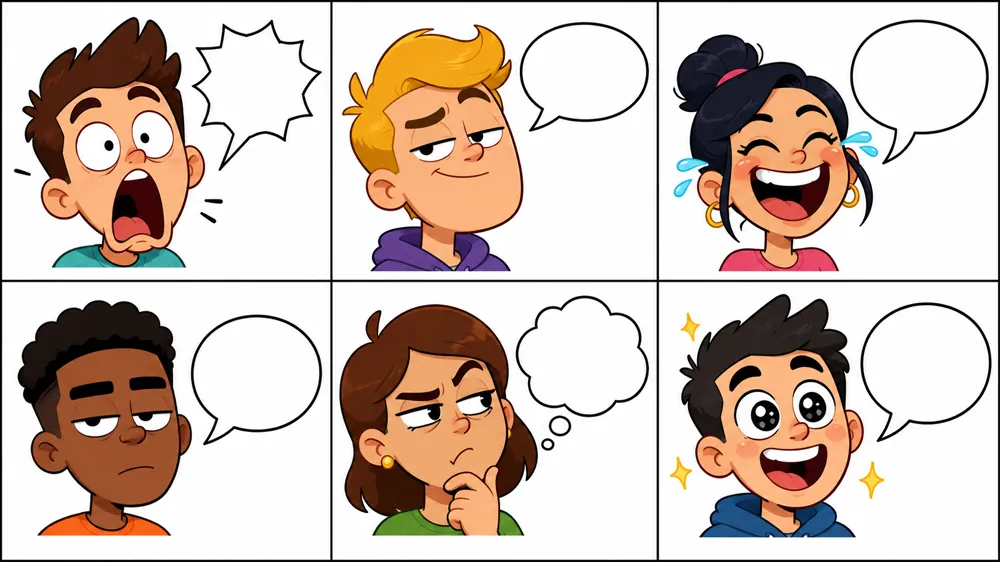 Kumpulan panel ekspresi kartun yang biasa dipakai sebagai templat meme