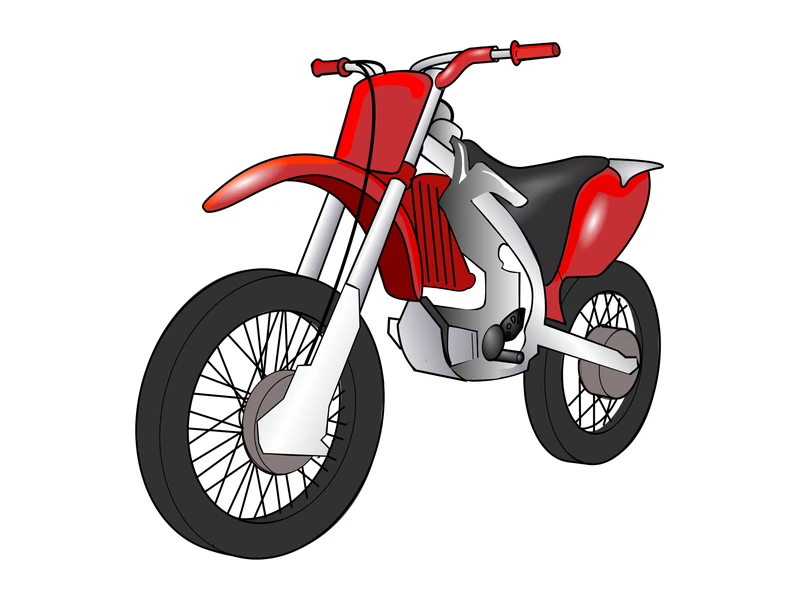 Gambar motor kartun trail merah dengan roda jari-jari