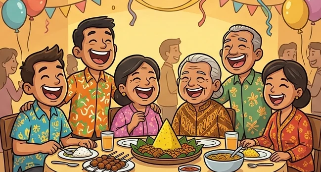 Ilustrasi keluarga tertawa bersama di acara santai