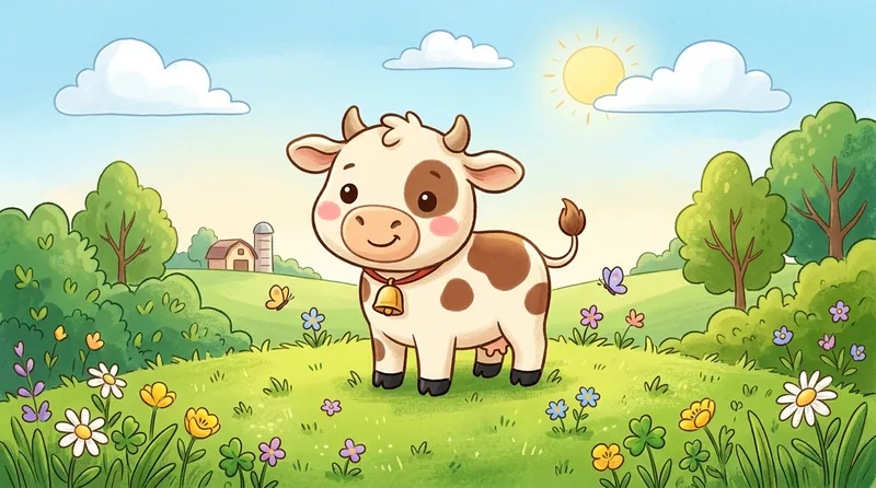 Gambar sapi kartun untuk anak yang simple dan imut dengan warna cerah