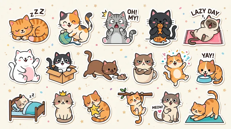 Gambar stiker lucu kucing berbagai ekspresi untuk WhatsApp