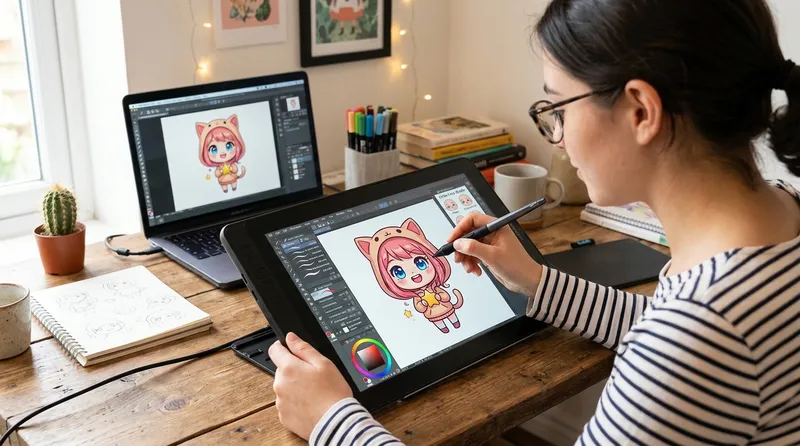 gambaran mudah kartun digital menggunakan tablet dan stylus untuk pemula