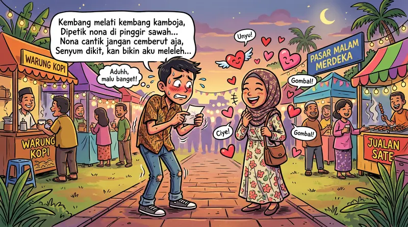 pantun gombal lucu suasana malam pasar Indonesia