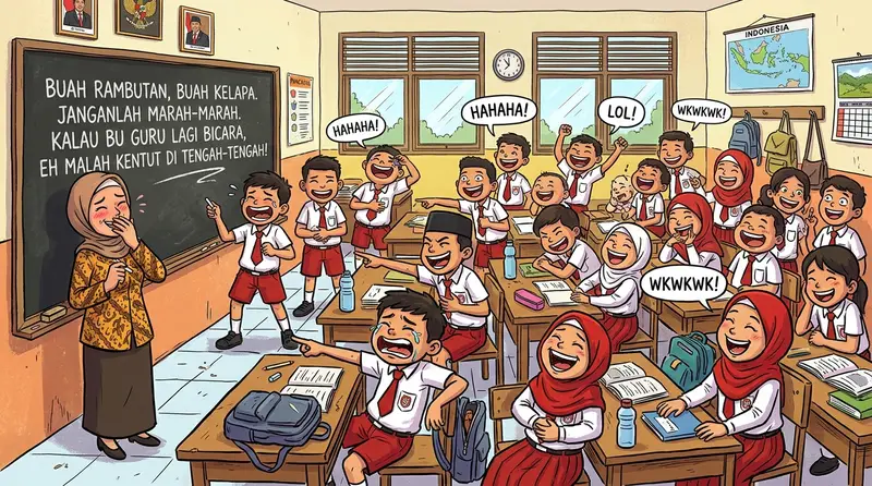 Meme sekolah lucu tentang suasana kelas yang ramai dan relatable
