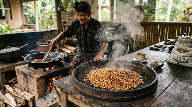Biji kopi medium roast dengan warna cokelat sempurna dan tekstur tidak berminyak