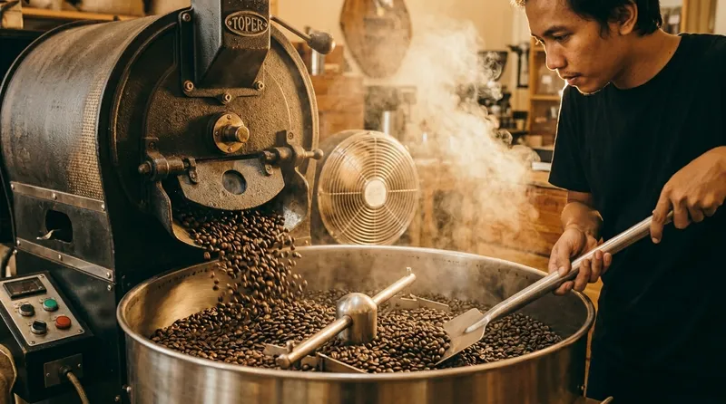 Proses roasting kopi dari biji hijau hingga dark roast dalam berbagai tahap