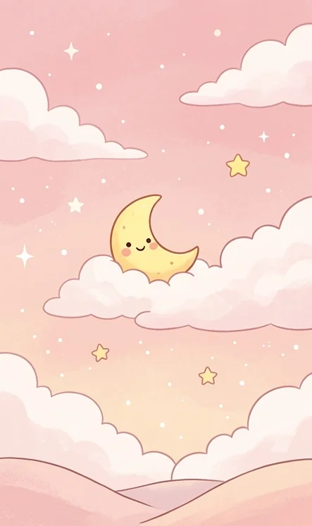 Ilustrasi awan dan bulan lucu untuk status WhatsApp bertema hujan