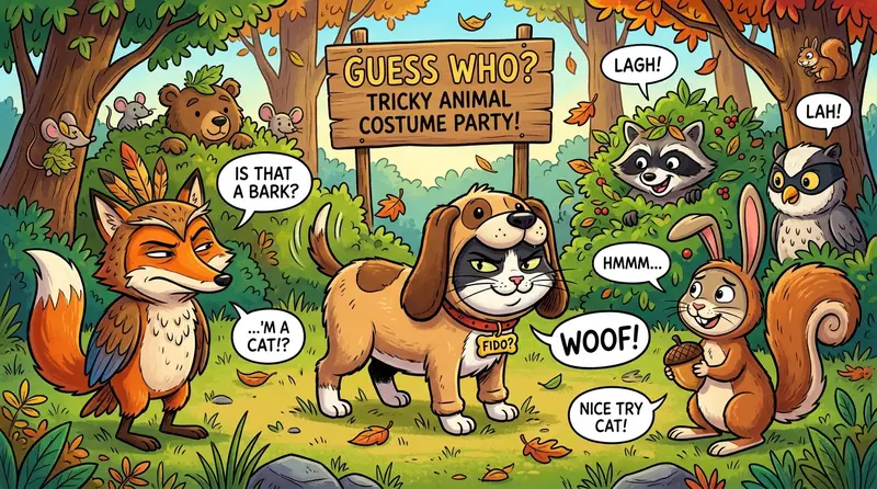 Ilustrasi teka teki lucu menjebak bertema hewan dengan gambar hewan-hewan lucu