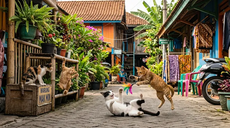 Video kucing lucu Indonesia dengan kucing kampung berbulu oranye yang menggemaskan